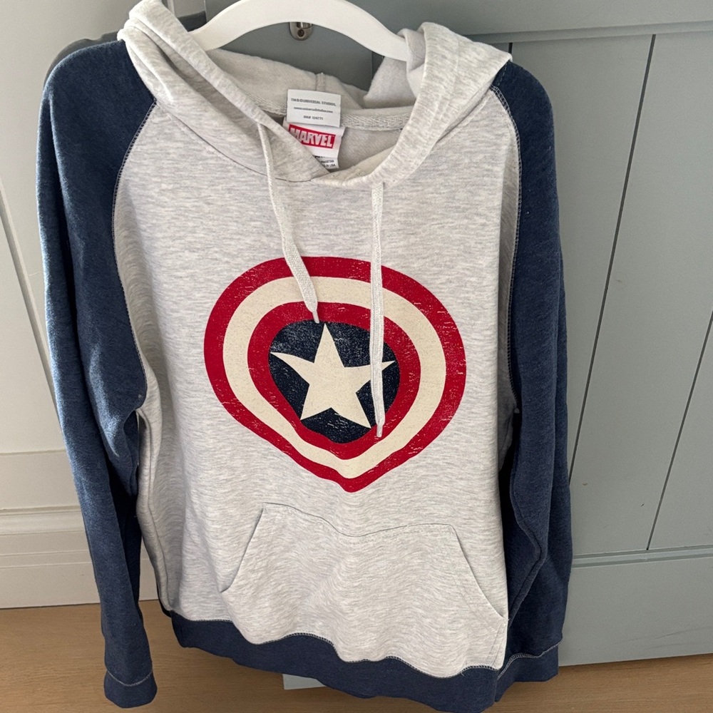 Marvel Gray and Blue Hoodie with Shield Design NWOT